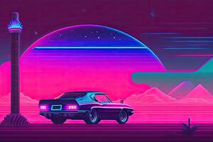 New Retrowave Purple Neon Background Design Art photo