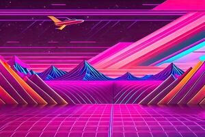 New Retrowave Purple Neon Background Design Art photo
