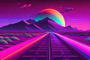 New Retrowave Purple Neon Background Design Art photo