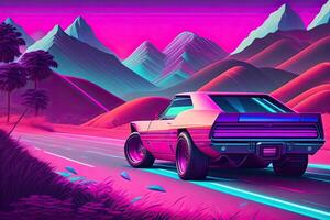 New Retrowave Purple Neon Background Design Art photo