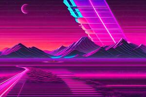 nuevo retrowave púrpura neón antecedentes diseño Arte generativo ai foto