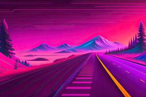 New Retrowave Purple Neon Background Design Art photo