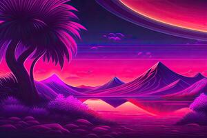 New Retrowave Purple Neon Background Design Art photo