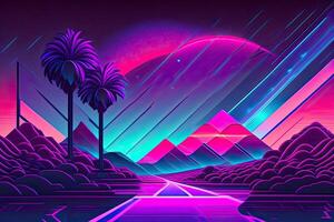 New Retrowave Purple Neon Background Design Art photo