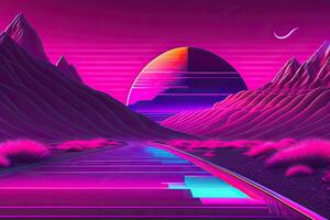 nuevo retrowave púrpura neón antecedentes diseño Arte generativo ai foto