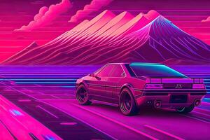 New Retrowave Purple Neon Background Design Art photo