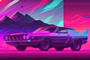 New Retrowave Purple Neon Background Design Art photo