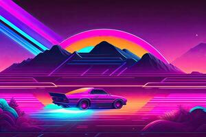 New Retrowave Purple Neon Background Design Art photo