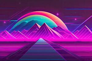 nuevo retrowave púrpura neón antecedentes diseño Arte generativo ai foto