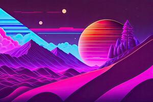 nuevo retrowave púrpura neón antecedentes diseño Arte generativo ai foto