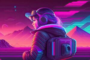 nuevo retrowave púrpura neón antecedentes diseño Arte generativo ai foto