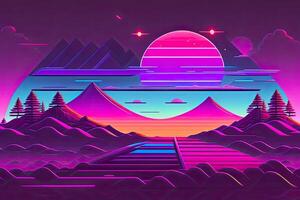 New Retrowave Purple Neon Background Design Art photo