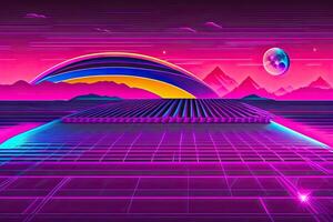 New Retrowave Purple Neon Background Design Art photo