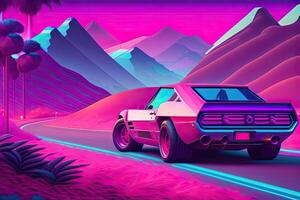 New Retrowave Purple Neon Background Design Art photo