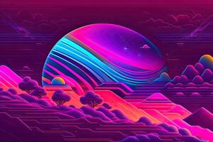 Purple Retrowave Abstract Background Design photo