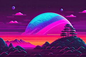 Purple Retrowave Abstract Background Design photo