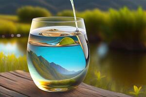 vaso de agua al aire libre generativo ai foto
