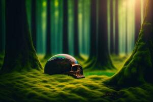 Skull in Mold or Moss in Nature Forest photo