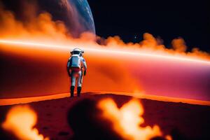 Space Illustration. Astronaut on Planet photo