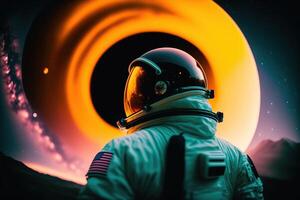 Space Illustration. Astronaut on Planet photo