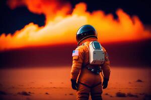 Space Illustration. Astronaut on Planet photo