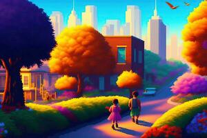 Pixel City Landscape Background Illustration 8 Bit photo