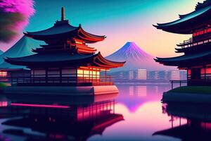 Synthwave Japanese Design Building Background photo