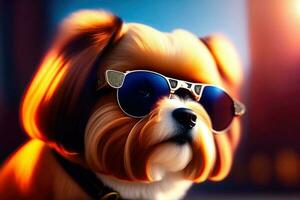 Cool Small Dog in Glasses Portrait photo
