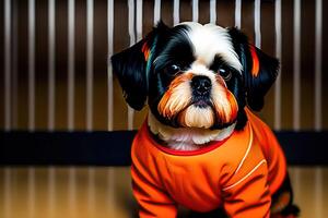 Cute Dog in Orange Costume photo