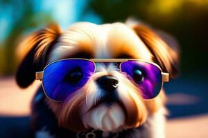 Cool Small Dog in Glasses Portrait photo