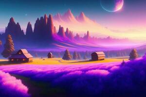 Purple Fantasy Landscape Background with Nature photo