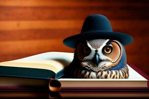 Smart Owl and Book Illustration photo