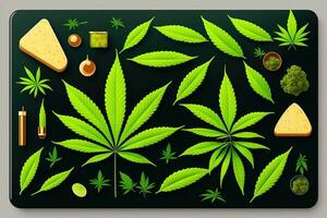 Cannabis Flat Lay Design with Cartoon Design photo