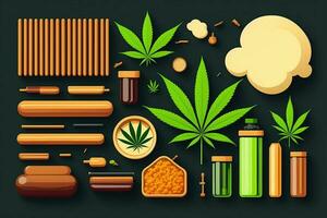 Cannabis Flat Lay Design with Cartoon Design photo