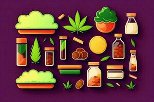 Cannabis Flat Lay Design with Cartoon Design photo