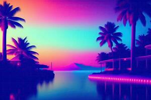 Purple Retrowave Beach Background Illustration photo