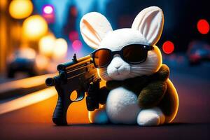 Plush Toy Rabbit with Gun photo