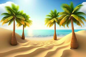 Coco palma árbol en arenoso playa generativo ai foto