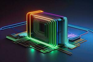 Computer Circuit Cyber Neon Generative AI photo