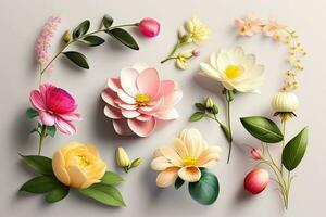 Flower Illustration Set Flat Lay photo