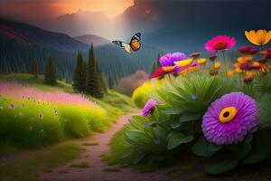 Flower Field Bloom Nature Background photo