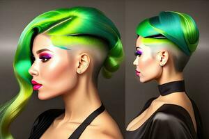 Beauty Fashion Industry Woman Portrait with Green Hair photo