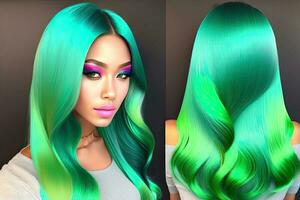 Beauty Fashion Industry Woman Portrait with Green Hair photo