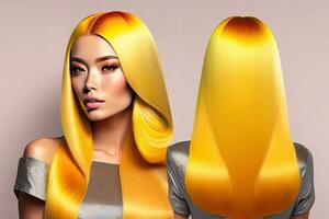 Beauty Fashion Industry Woman Portrait with Yellow Hair photo