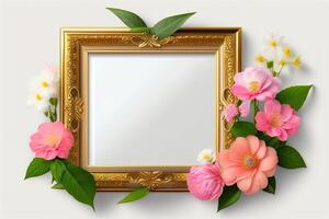 Border Picture Frame Floral Ornament Copy Space Generative AI photo