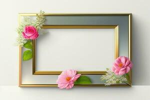 Border Picture Frame Floral Ornament Copy Space Generative AI photo