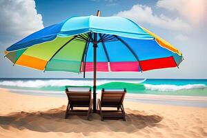 Chairs with Umbrella on Beach Generative AI photo