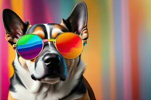 Dog Head Portrait in Rainbow Glasses photo