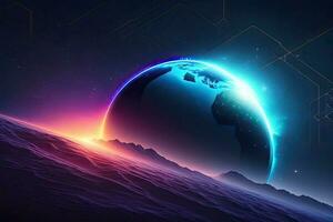 Space Purple Background with Earth Glow photo