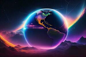 Space Purple Background with Earth Glow photo